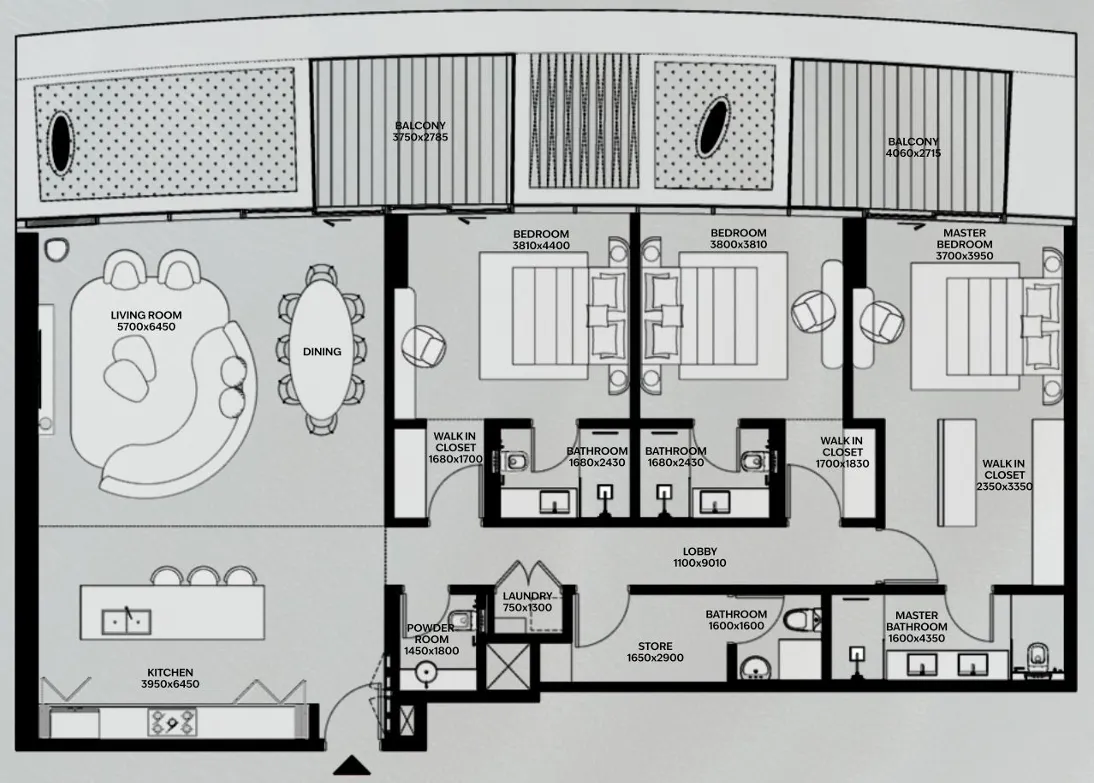Lia by Avenew Development 3 BR Penthouse floor plan, 2,158 sqft, drawing published by AVENEW Development
