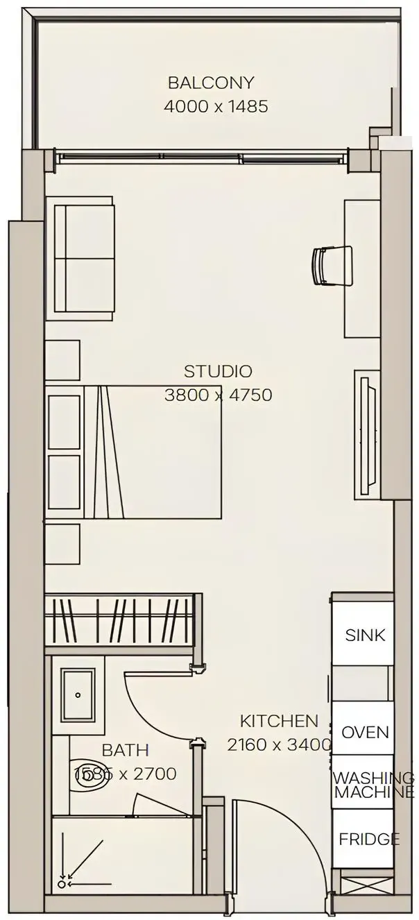 Nirvana Residences 1 Studio Apartments floor plan, 405 sqft to 462 sqft, drawing published by Meraki