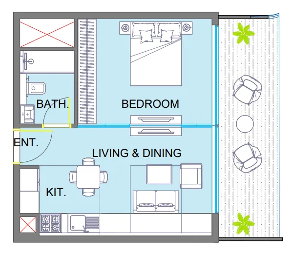 Colibri Views 1 BR Apartments floor plan, 577 sqft to 590 sqft, drawing published by Major Development