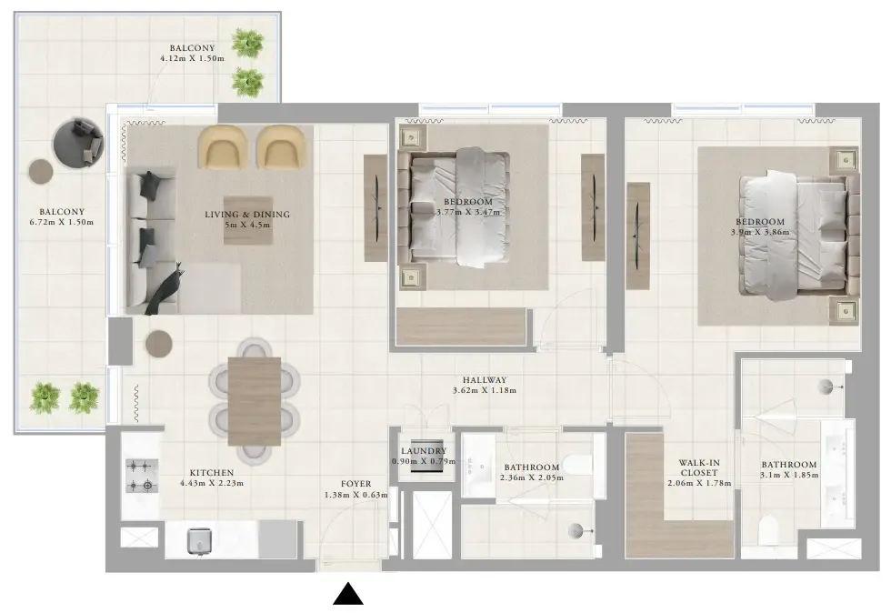 Greenside Residence 2 BR Apartments floor plan, 1,176 sqft, drawing published by Emaar