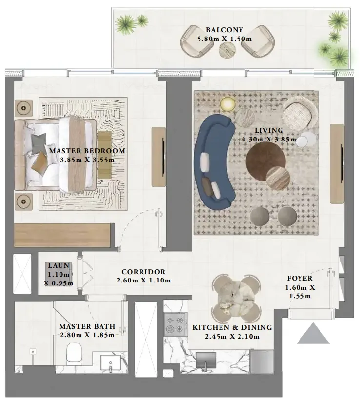 Albero 1 BR Apartments floor plan, 757 sqft, drawing published by Emaar