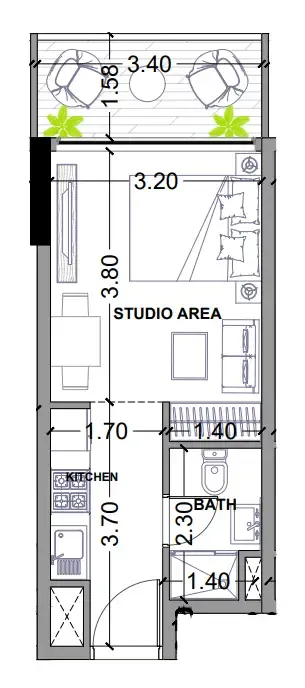Celesto 3 Studio Apartments floor plan, 324 sqft to 1,026 sqft, drawing published by Saeed Tarrad Real Estate Development