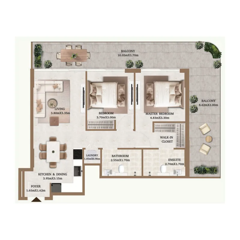 Arthouse Private Residences 2 BR Apartments floor plan, 1,132 sqft to 1,201 sqft, drawing published by Cledor