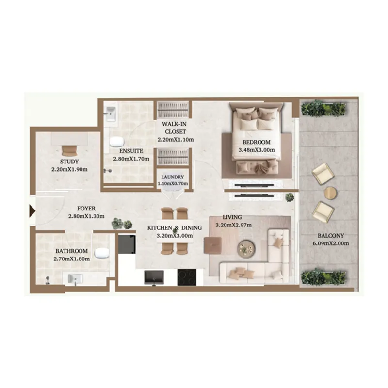 Arthouse Private Residences 1.5 BR Apartments floor plan, 747 sqft, drawing published by Cledor