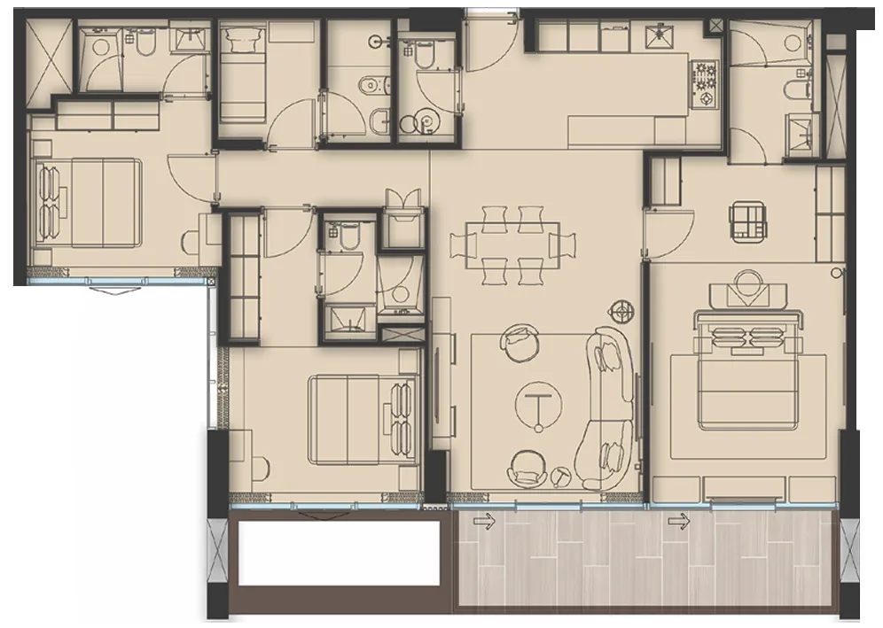Sea Cliff 3 BR Apartments floor plan, 1,593 sqft to 1,637 sqft, drawing published by Imtiaz