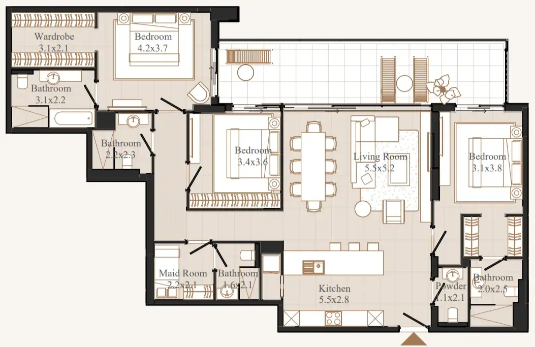 Flamingo LUX 3.5 BR Apartments floor plan, 1,852 sqft to 2,726 sqft, drawing published by Eminent Real Estate Development