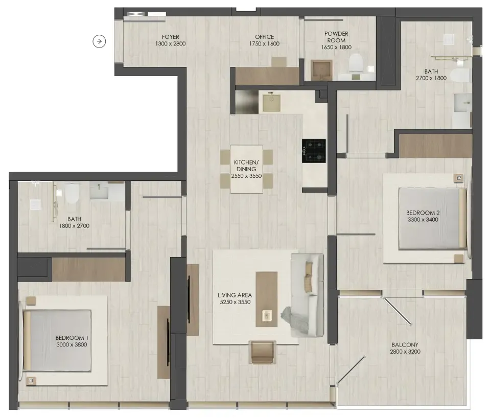 JAD 288 2 BR Apartments floor plan, 1,053 sqft to 1,820 sqft, drawing published by JAD Global