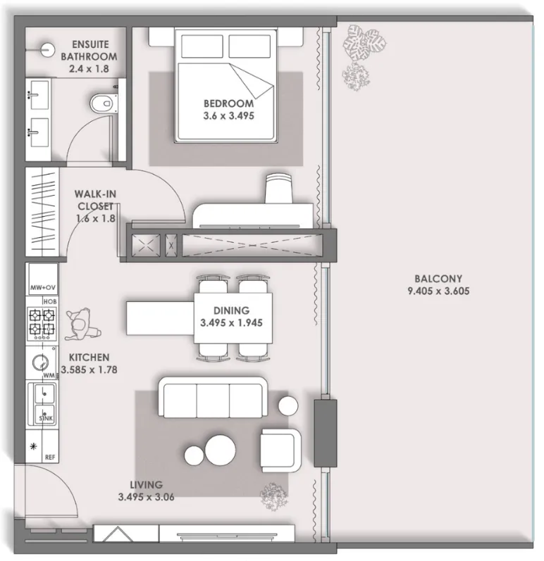 HOLM One 1 BR Apartments floor plan, 544 sqft to 846 sqft, drawing published by Holm Developments