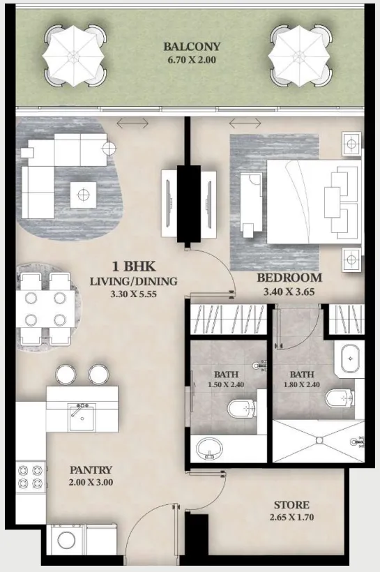 Ventana Residences 1.5 BR Apartments floor plan, 760 sqft to 1,560 sqft, drawing published by Zedor Developments