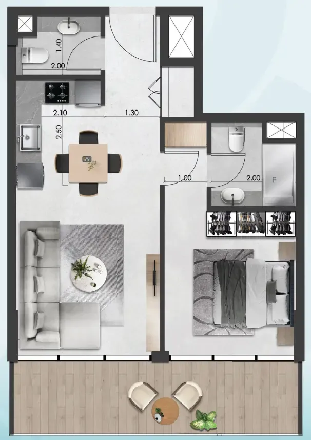 Saray South 1 BR Apartments floor plan, 664 sqft, drawing published by Unique Saray Development