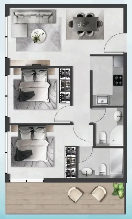 Saray South 2 BR Apartments floor plan, 845 sqft to 1,457 sqft, drawing published by Unique Saray Development