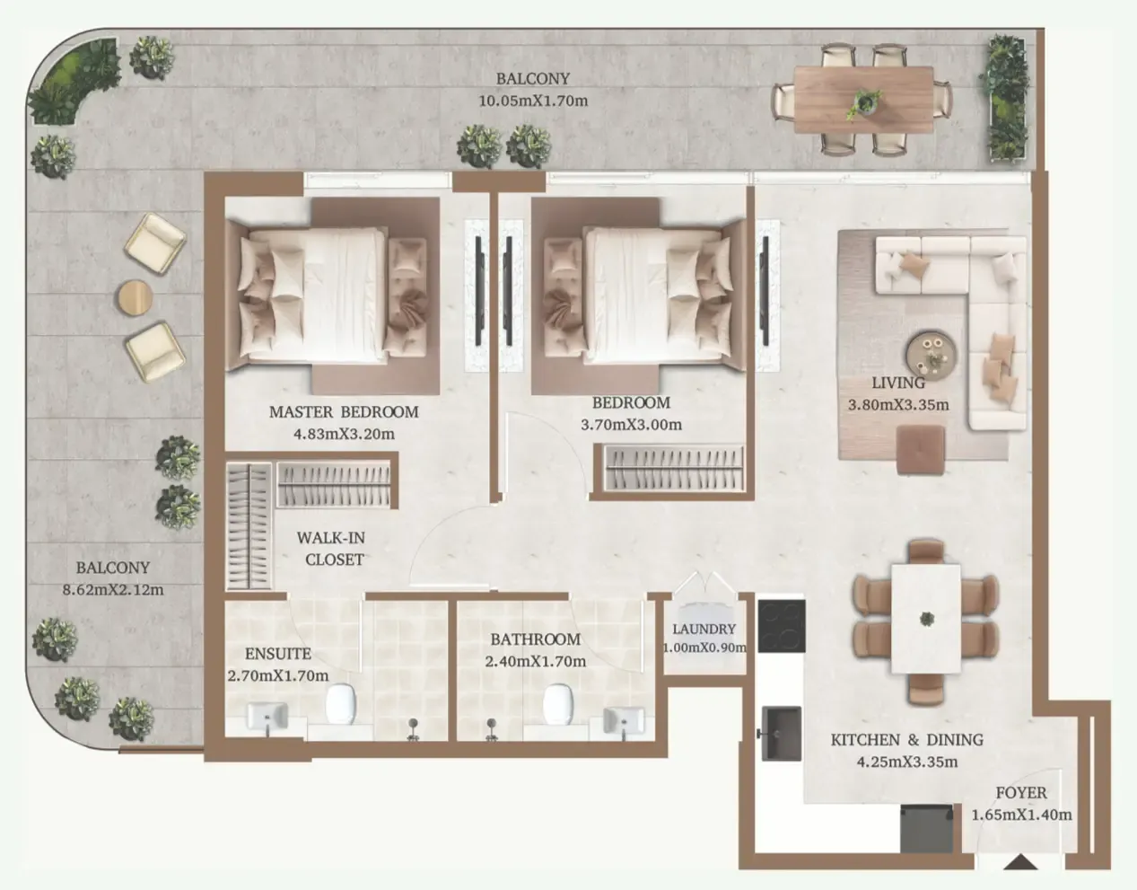 Arthouse Residences by Cledor 2 BR Apartments floor plan, 1,201 sqft, drawing published by Cledor