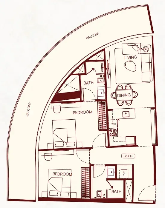 Binghatti Skyflame 2 BR Apartments floor plan, 1,210 sqft to 2,234 sqft, drawing published by Binghatti