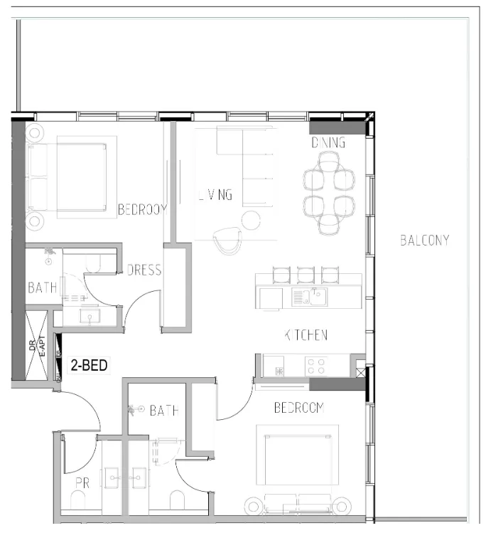 Shoreline 2 BR Apartments floor plan, 1,245 sqft to 1,661 sqft, drawing published by Damac