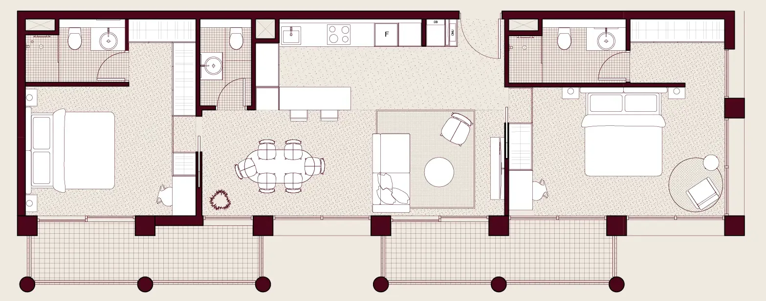 Enta Residences 2 BR Apartments floor plan, 1,189 sqft to 1,419 sqft, drawing published by RAK Properties