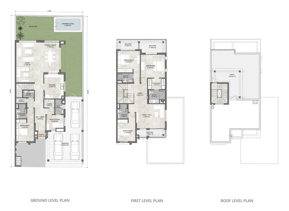 Hayat 6 4 BR Townhouse floor plan, 3,801 sqft, drawing published by Dubai South