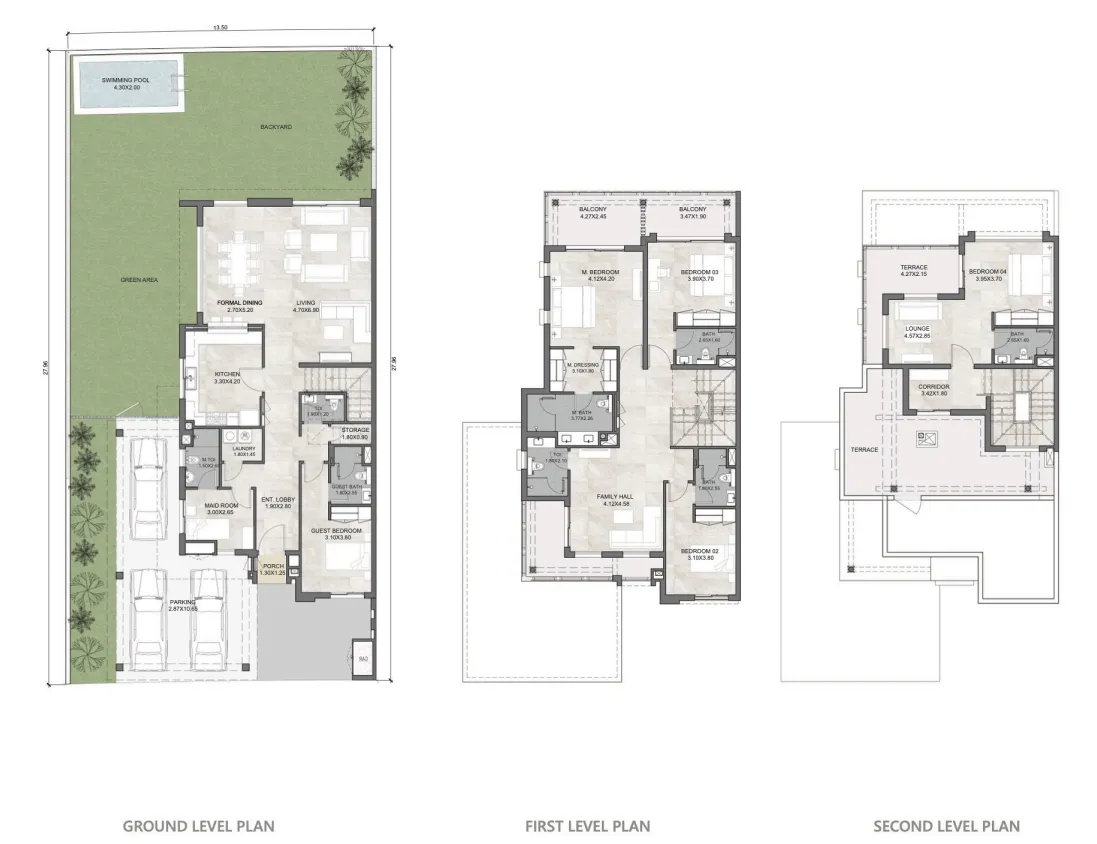 Hayat 6 5 BR Townhouse floor plan, 4,915 sqft to 4,953 sqft, drawing published by Dubai South