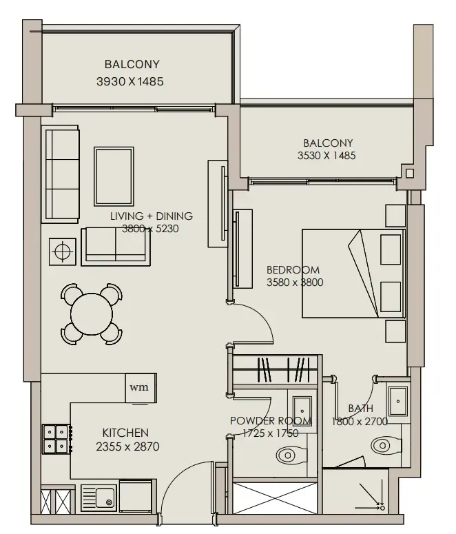 Nirvana Residences 1 1 BR Apartments floor plan, 733 sqft to 1,052 sqft, drawing published by Meraki