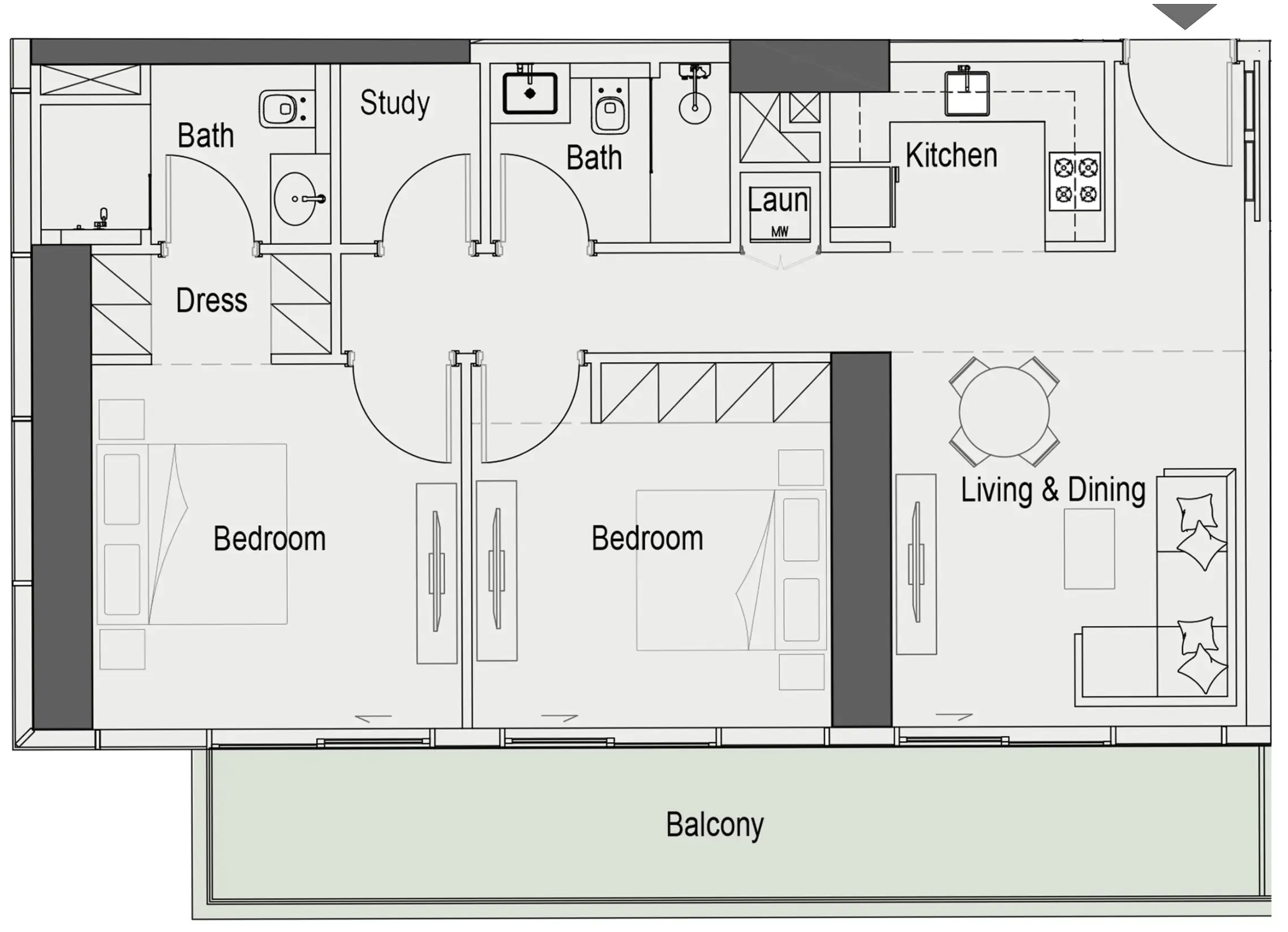 Sierra by Iman 2 BR Apartments floor plan, 887 sqft to 1,264 sqft, drawing published by IMAN Developers