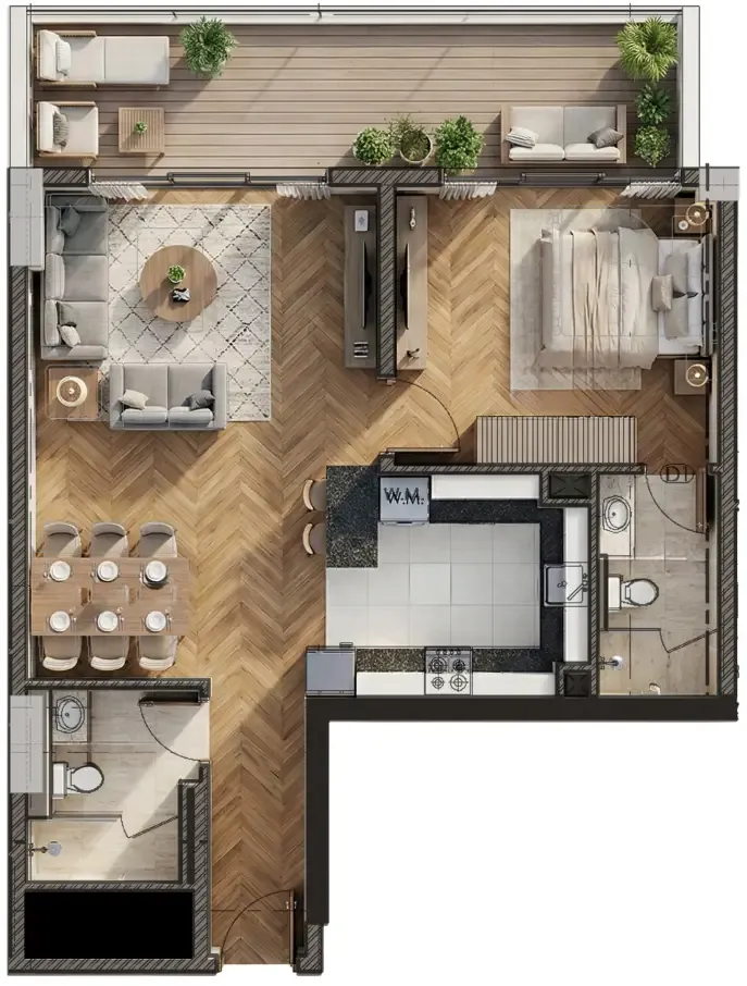 ARMAS By Zenith 1 BR Apartments floor plan, 895 sqft to 1,120 sqft, drawing published by Zenith Group