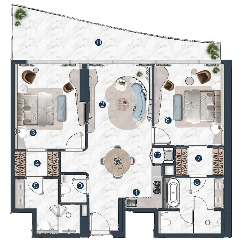 La Mazzoni 2 BR Apartments floor plan, 1,165 sqft to 1,634 sqft, drawing published by The Luxe Developers