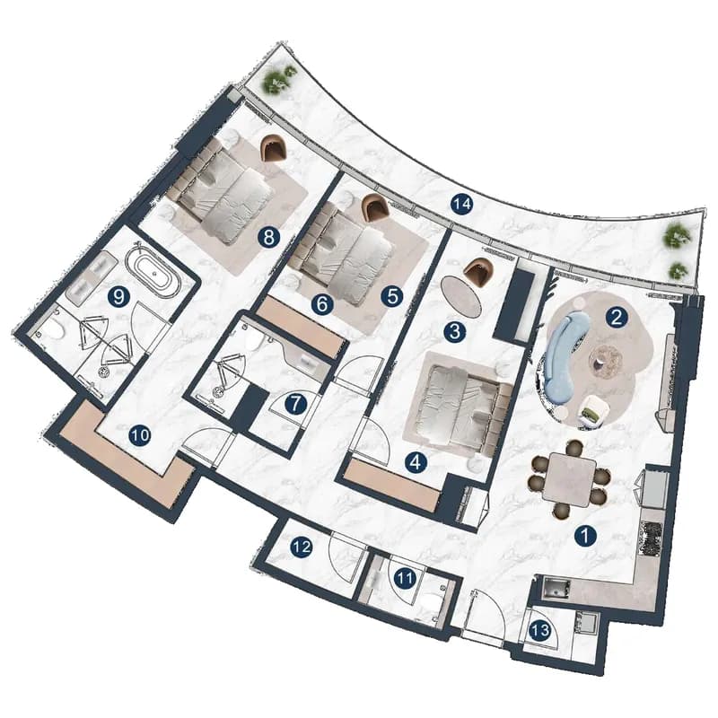La Mazzoni 3 BR Apartments floor plan, 1,702 sqft to 2,692 sqft, drawing published by The Luxe Developers