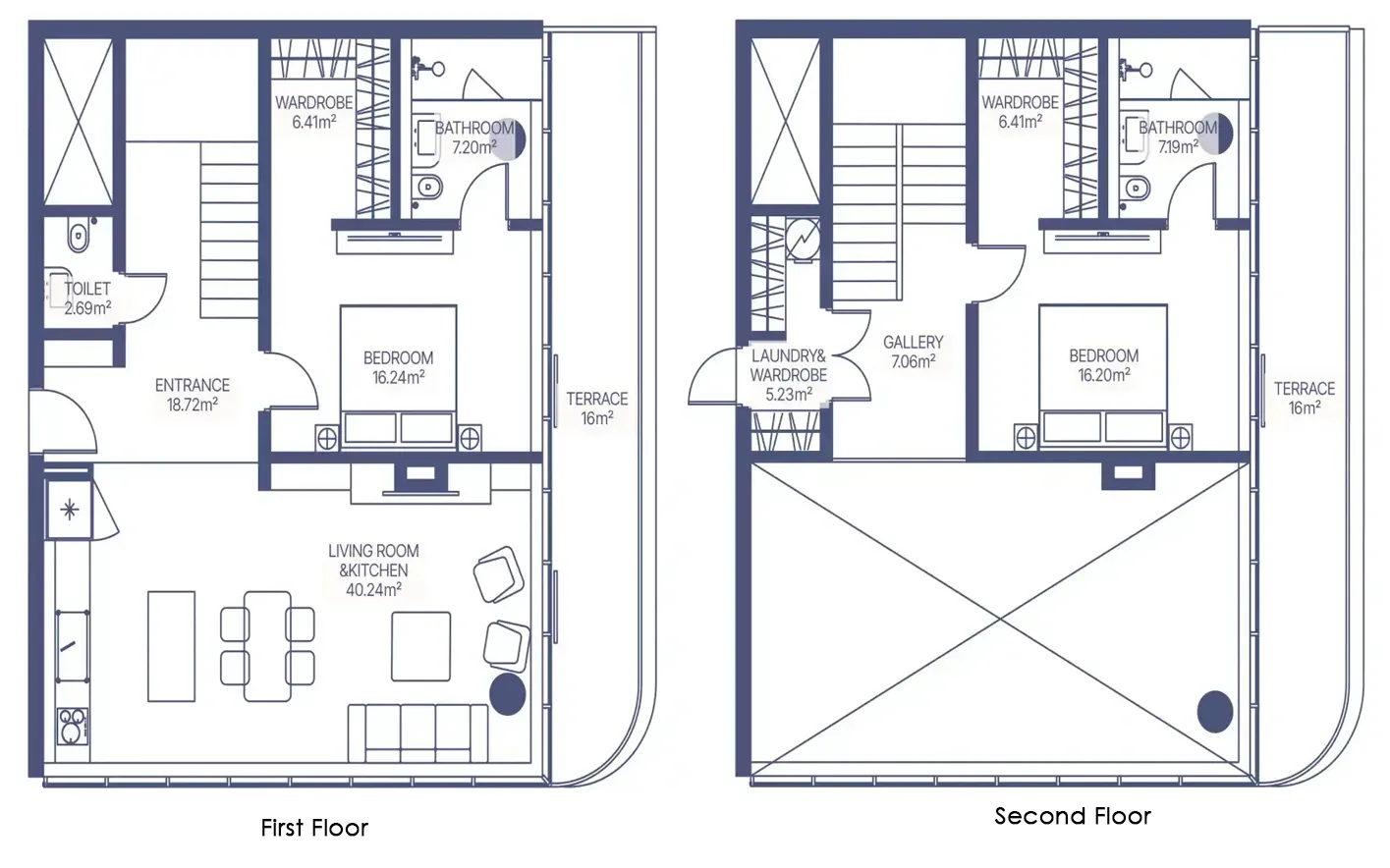 Gianfranco Ferre Residences 2 BR Apartments floor plan, 452 sqft to 2,437 sqft, drawing published by Mira Developments