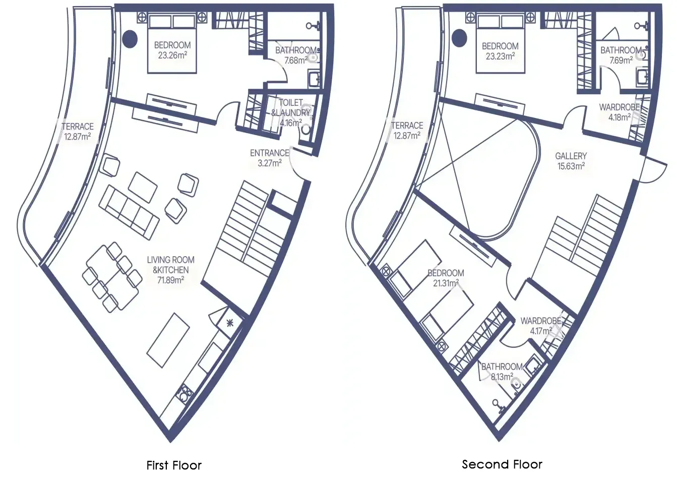 Gianfranco Ferre Residences 3 BR Apartments floor plan, 2,371 sqft, drawing published by Mira Developments
