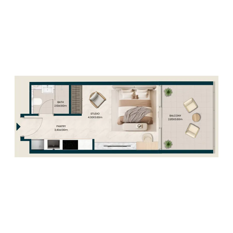 Kyomi Residence Studio Apartments floor plan, 385 sqft, drawing published by ANAX Developments