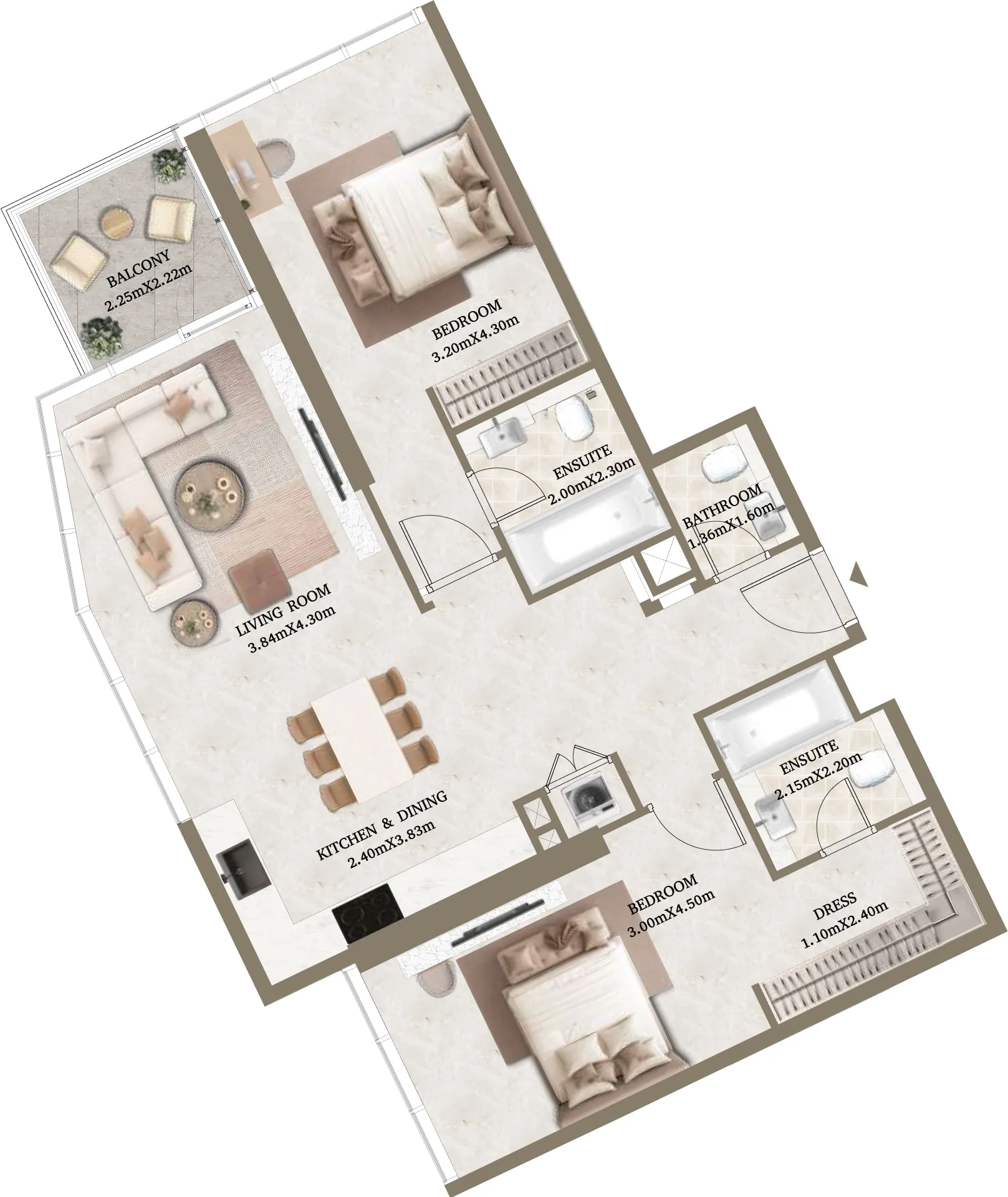 Arthouse Hills 2 BR Apartments floor plan, 1,136 sqft to 1,200 sqft, drawing published by Adaan Development
