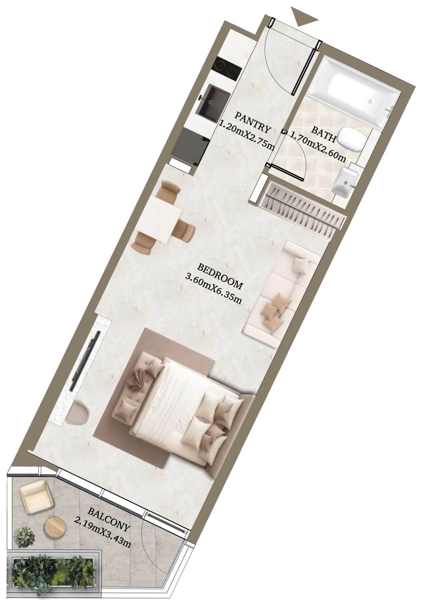 Arthouse Hills Studio Apartments floor plan, 470 sqft to 517 sqft, drawing published by Adaan Development
