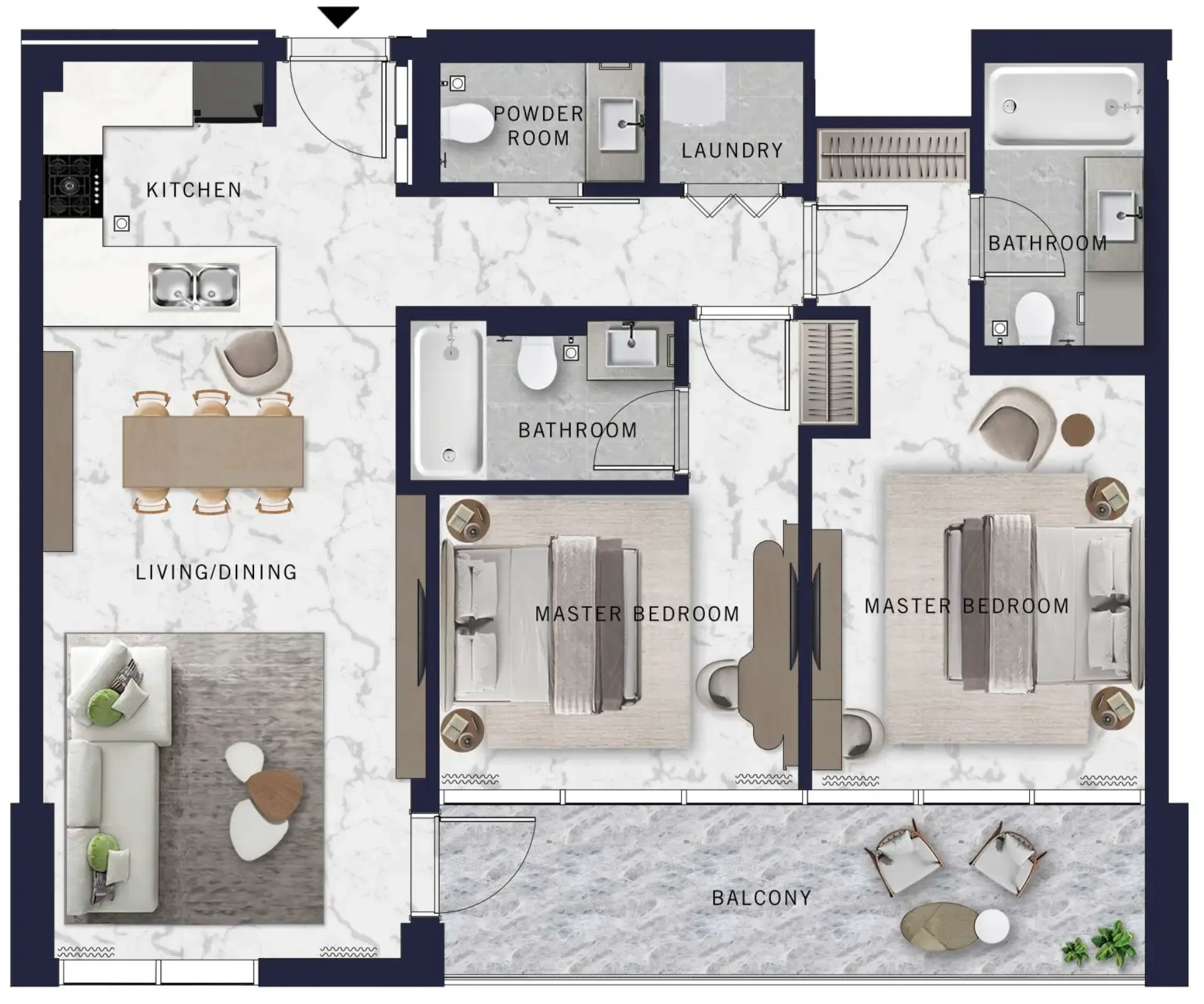 DoubleTree by Hilton 2 BR Apartments floor plan, 1,099 sqft to 1,415 sqft, drawing published by West F5 Developments