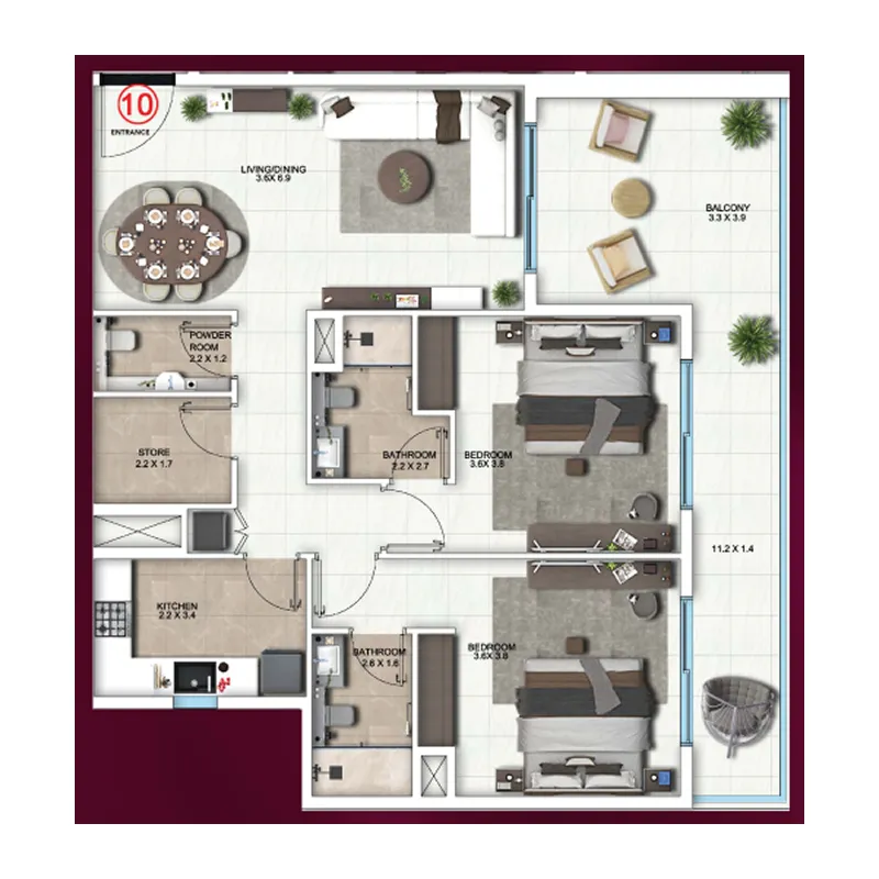 Symbolic Altus 2 BR Apartments floor plan, 1,312 sqft to 1,324 sqft, drawing published by Symbolic Developments