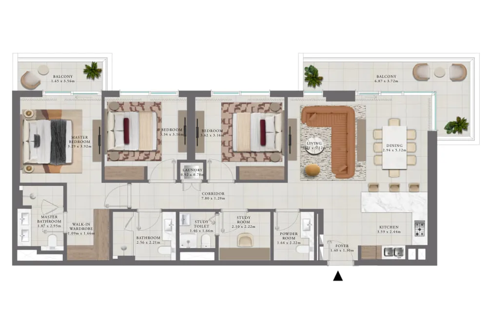 Golf Trails 3 BR Apartments floor plan, 1,605 sqft, drawing published by Emaar