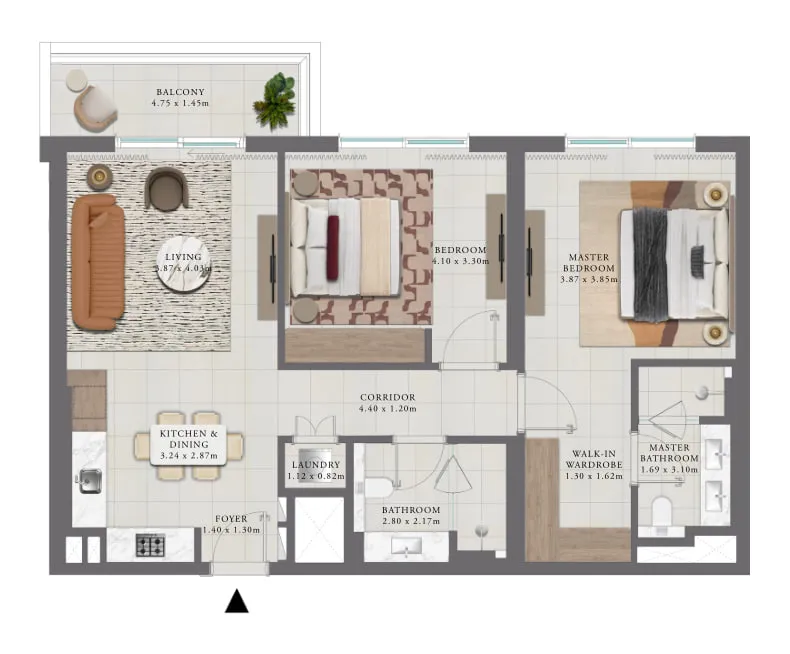 Golf Trails 2 BR Apartments floor plan, 1,096 sqft, drawing published by Emaar