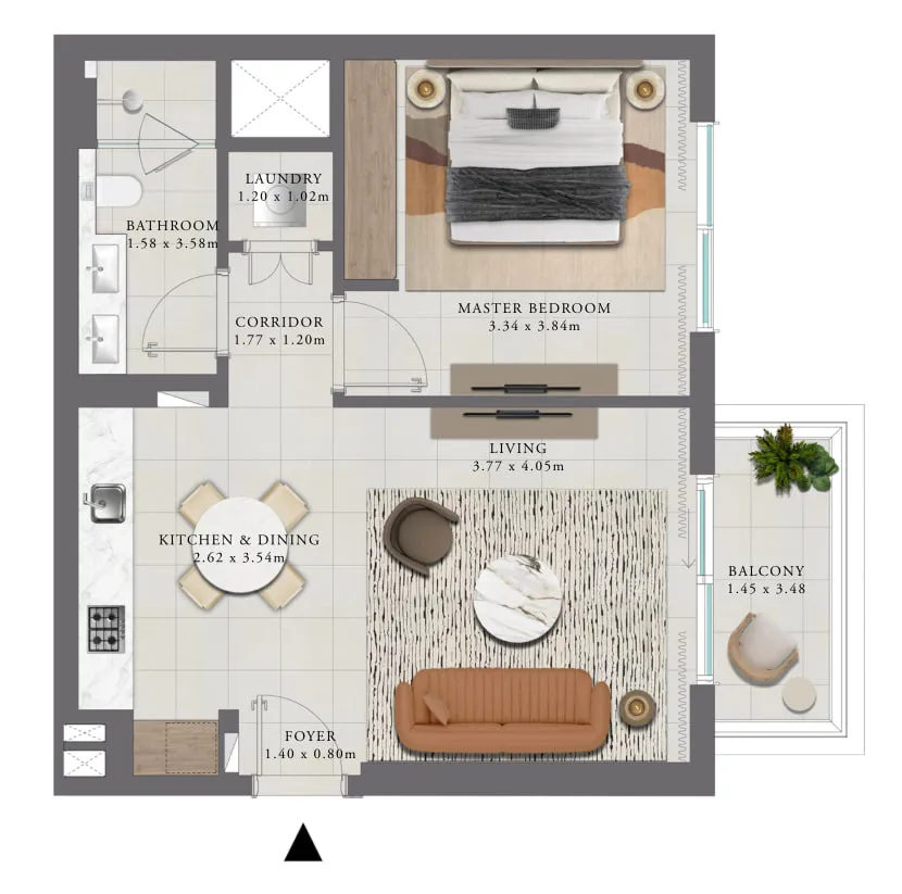 Golf Trails 1.5 BR Apartments floor plan, 719 sqft, drawing published by Emaar