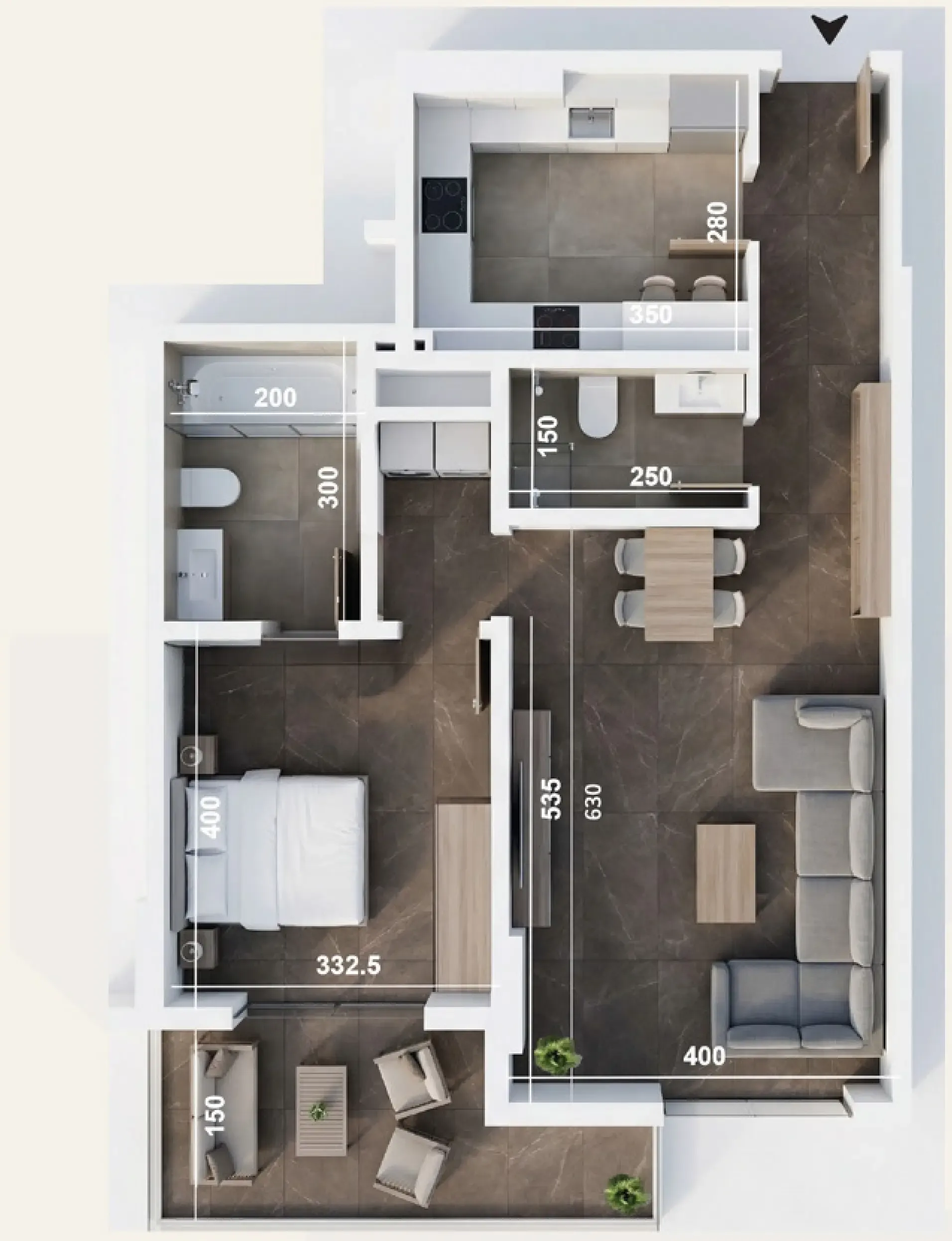 ICONA Residence 1 BR Apartments floor plan, 875 sqft to 1,069 sqft, drawing published by Castor Real Estate Development