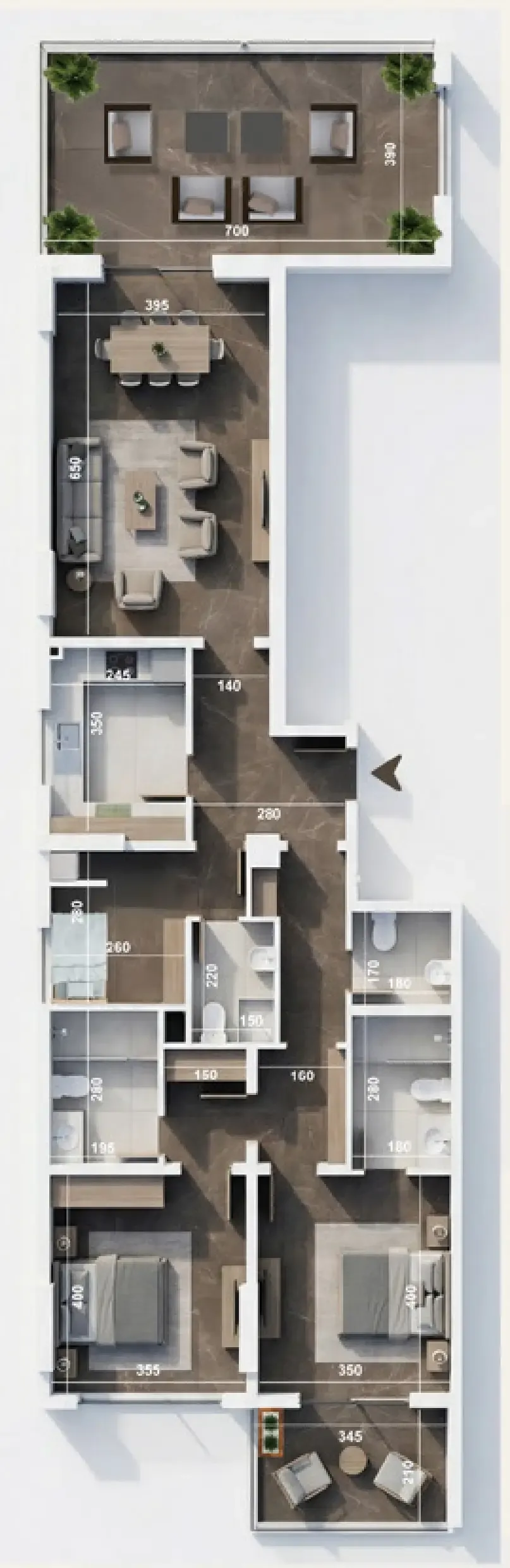 ICONA Residence 2.5 BR Apartments floor plan, 1,358 sqft, drawing published by Castor Real Estate Development