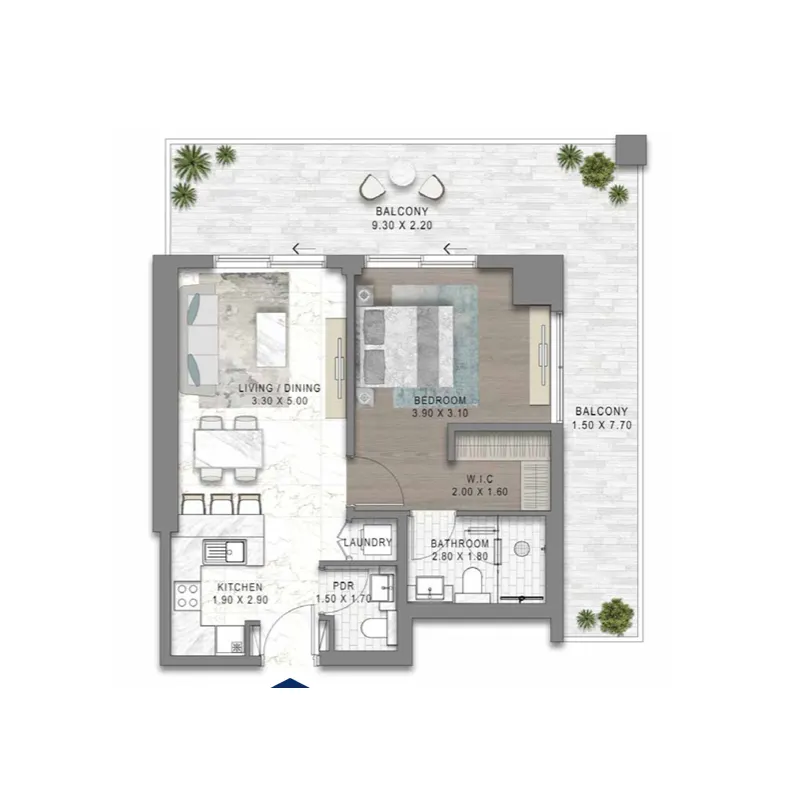 Chelsea Residences 1 Tower C 1 BR Apartments floor plan, 771 sqft, drawing published by Damac