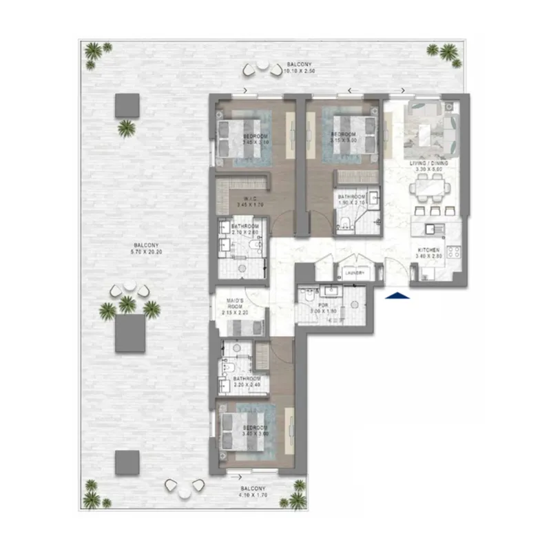 Chelsea Residences 1 Tower C 3 BR Apartments floor plan, 2,855 sqft, drawing published by Damac