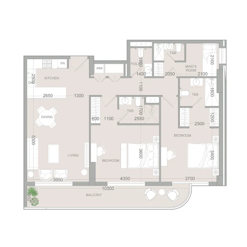 VERDAN1A 3 2.5 BR Apartments floor plan, 1,279 sqft, drawing published by Object One