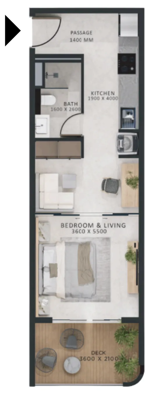 Altair 52 Studio Apartments floor plan, 527 sqft, drawing published by Acube Development