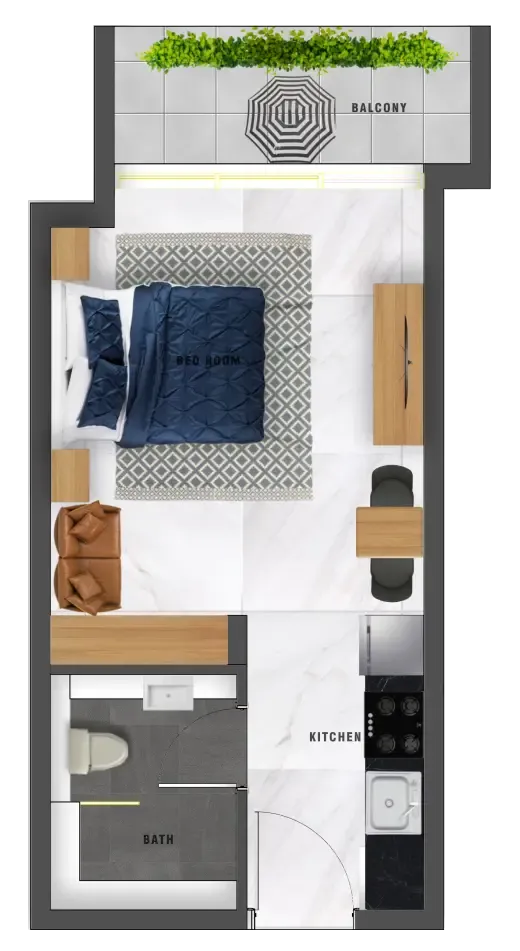 Samana Waves Studio Apartments floor plan, 376 sqft, drawing published by Samana