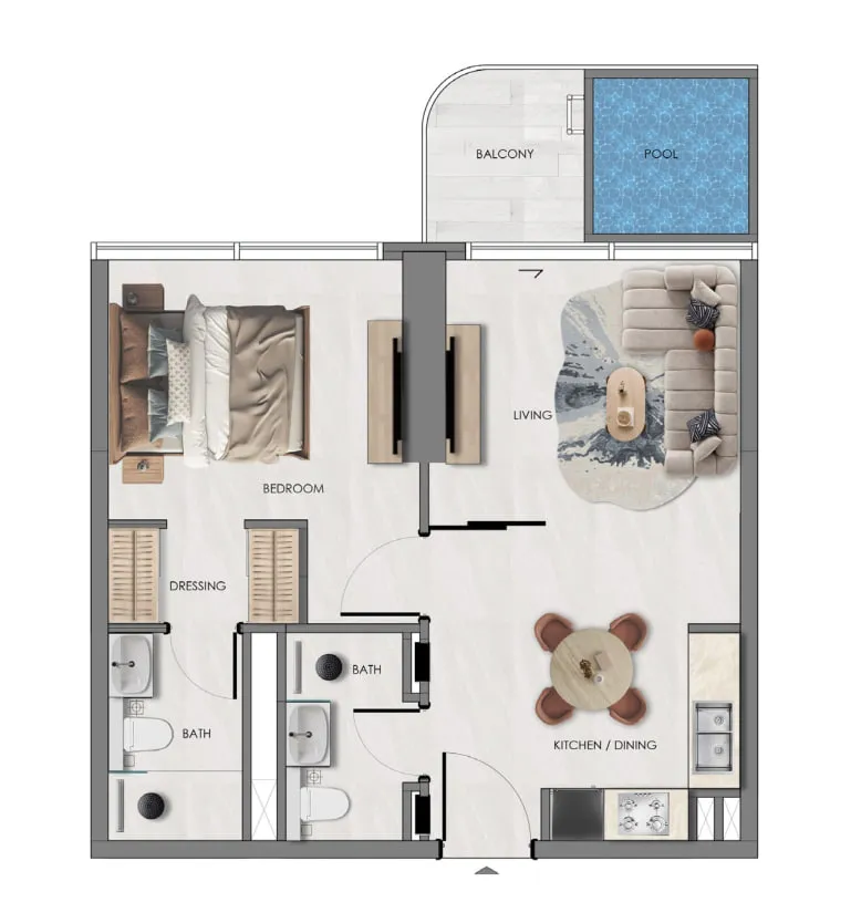 Samana Portside 1 BR Apartments floor plan, 623 sqft, drawing published by Samana