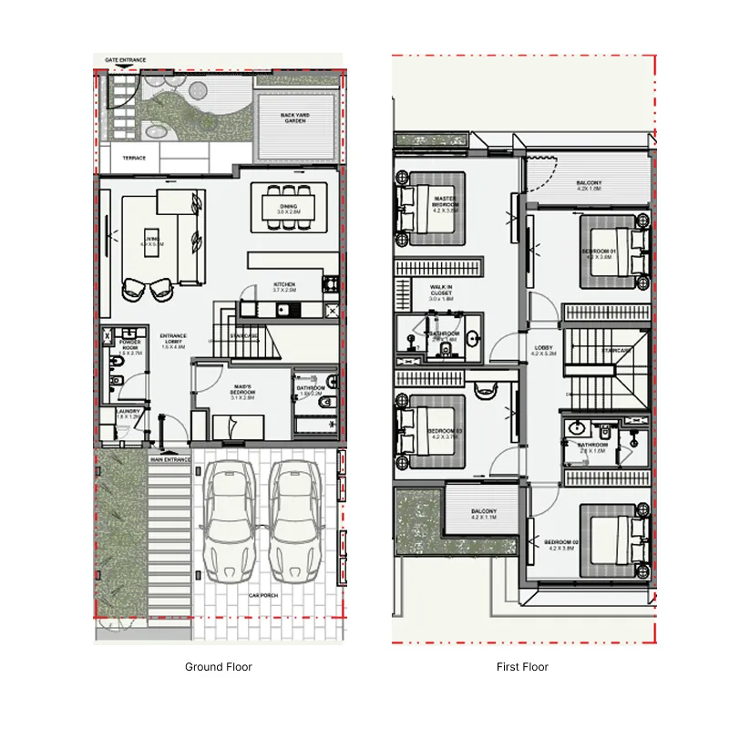 Azizi Florence 4.5 BR Townhouse floor plan, 2,660 sqft, drawing published by Azizi
