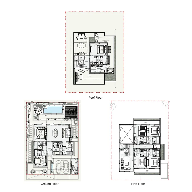 Azizi Florence 6.5 BR Villa floor plan, 4,930 sqft, drawing published by Azizi