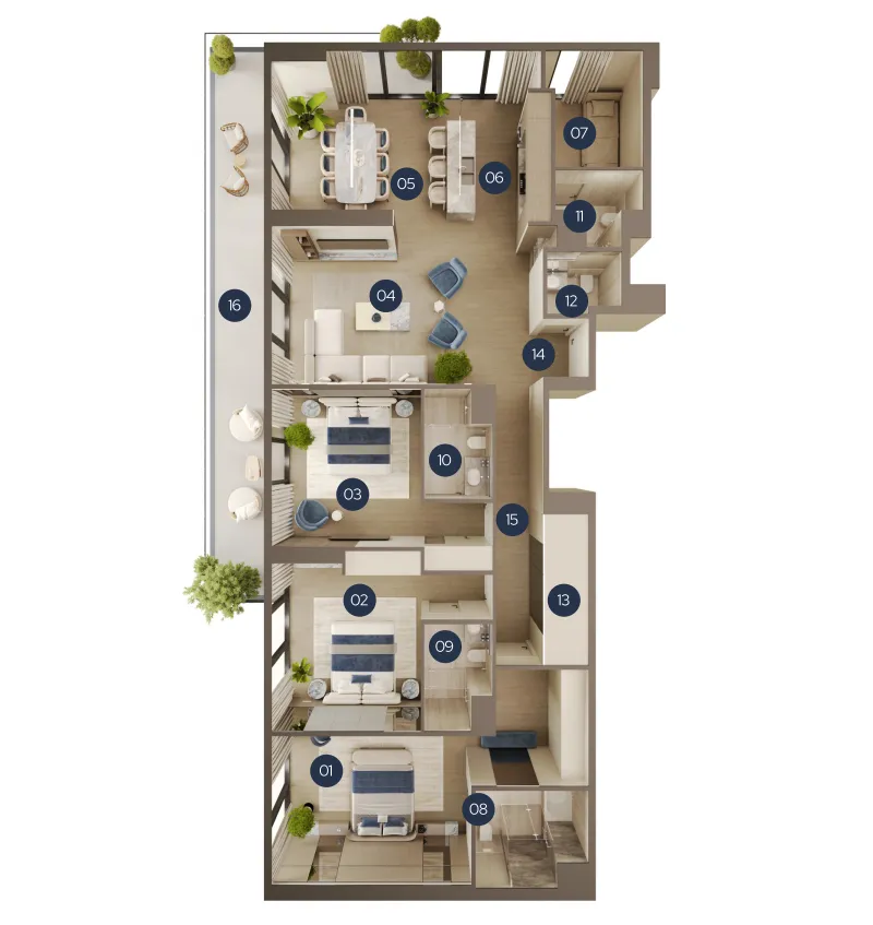 New Project by Yard 3 BR Apartments floor plan, 1,932 sqft, drawing published by One Yard