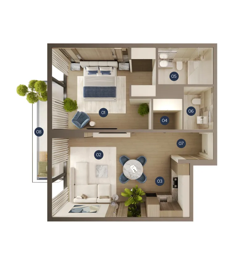 New Project by Yard 1 BR Apartments floor plan, 699 sqft, drawing published by One Yard
