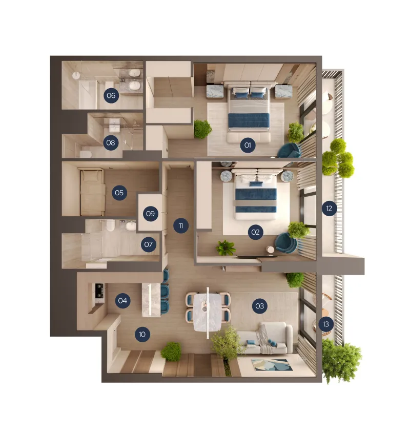 New Project by Yard 2 BR Apartments floor plan, 1,226 sqft, drawing published by One Yard