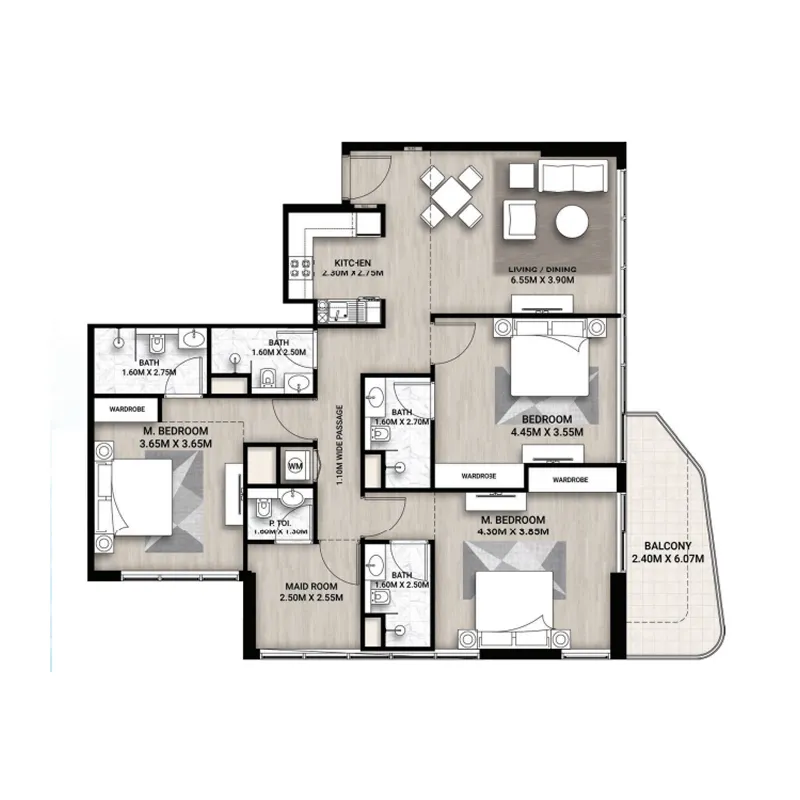 Whitecliffs Residences 3 BR Apartments floor plan, 2,227 sqft, drawing published by AG Properties